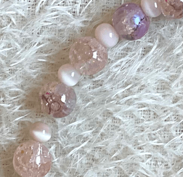 D13 - Dragonne téléphone perles verre ton rose