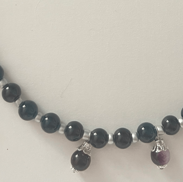 C15 - Collier perles en verre pendentif perles verre