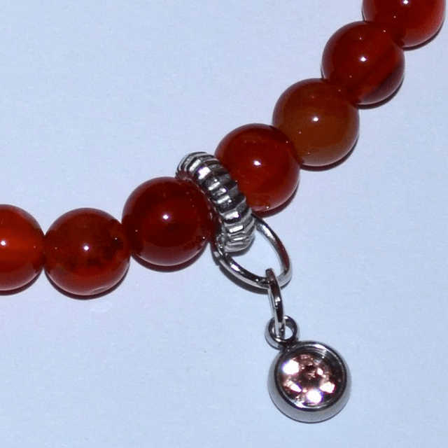 B73- Bracelet agate rouge, charm strass