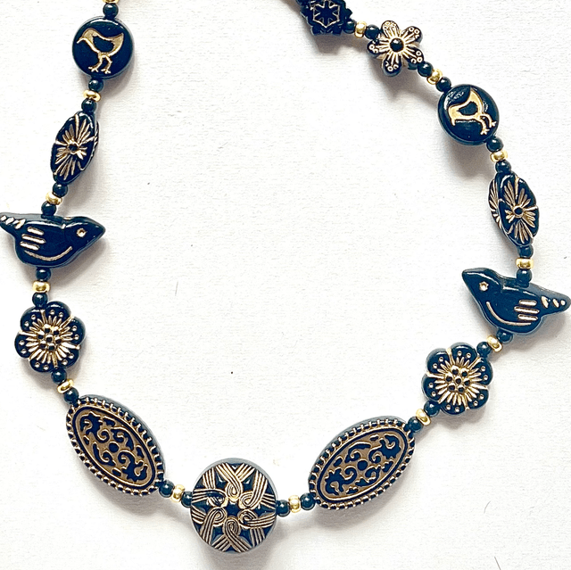 C07 - Collier perle acrylique ton noir et doré