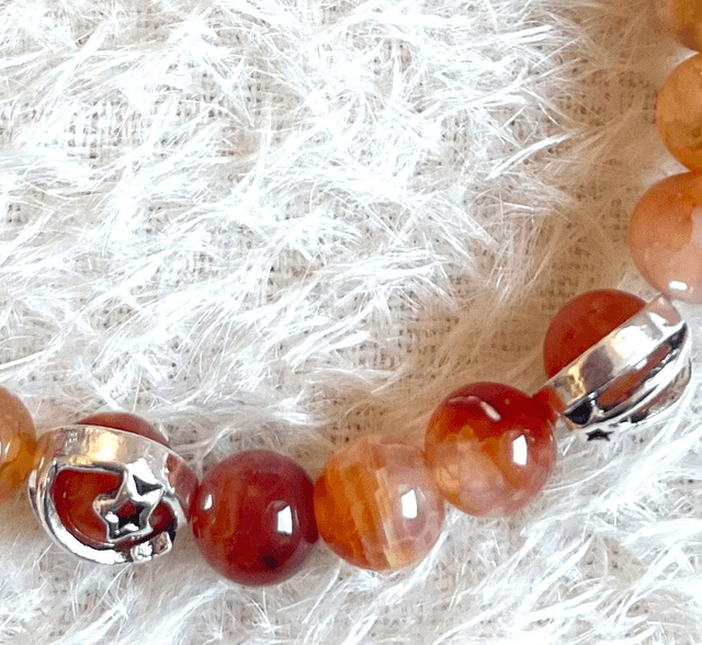 B30 - Bracelet perles agate ambre et métal