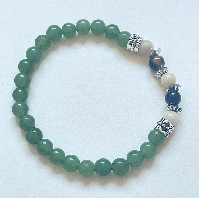 B42- Bracelet chrysoprase 3agate 1oeil de tigre 1aventurine et métal