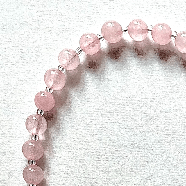 C32 - Collier perle quartz rose et pendentif cœur quartz
