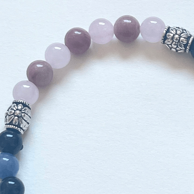 B52- Bracelet quartz rose, agate rose, aventurine, obsidienne et métal