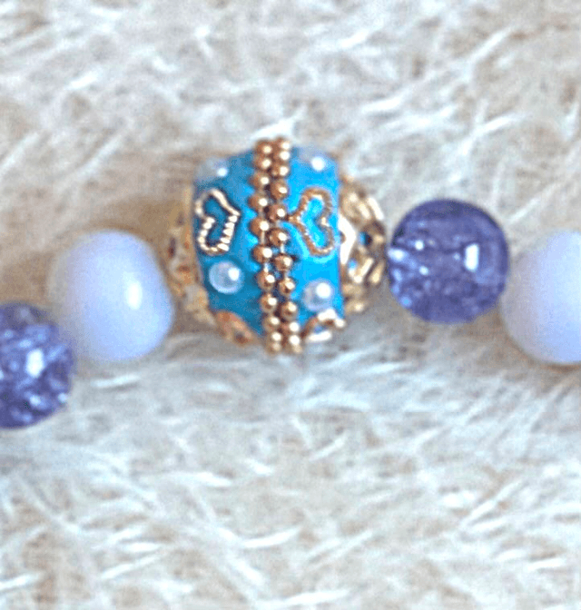 D10 - Dragonne téléphone perles verre ton bleu
