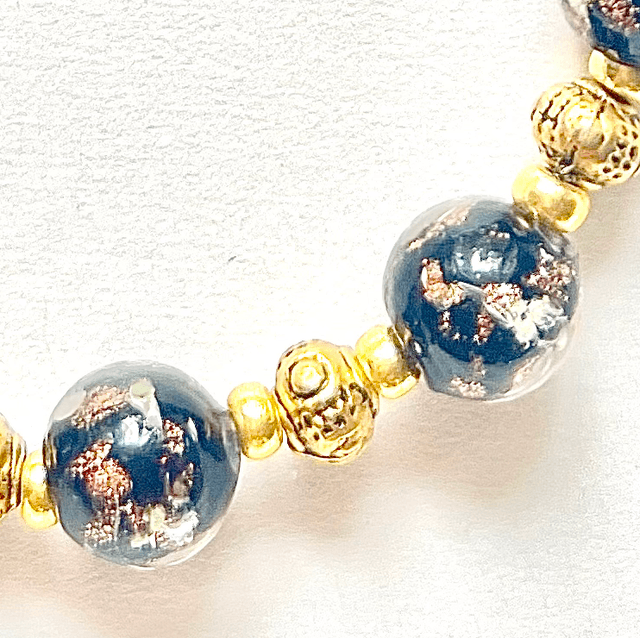 B108 - Bracelet perles en verre lampwork ton noir