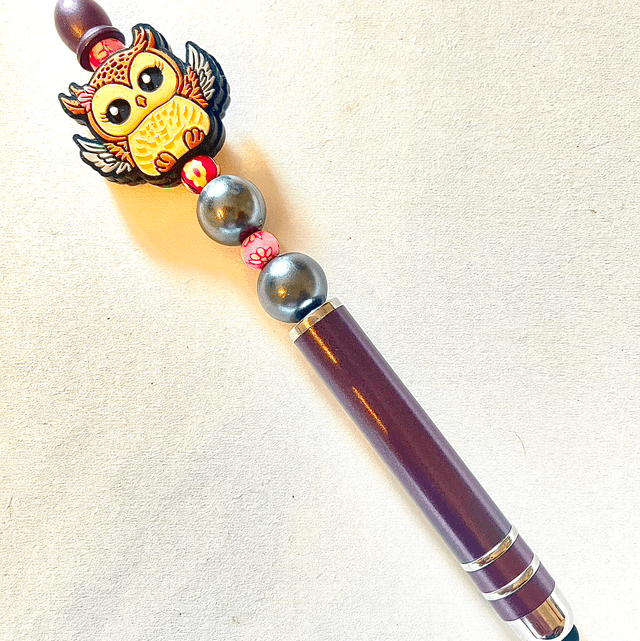 S39 - Stylo à perles et perle chouette