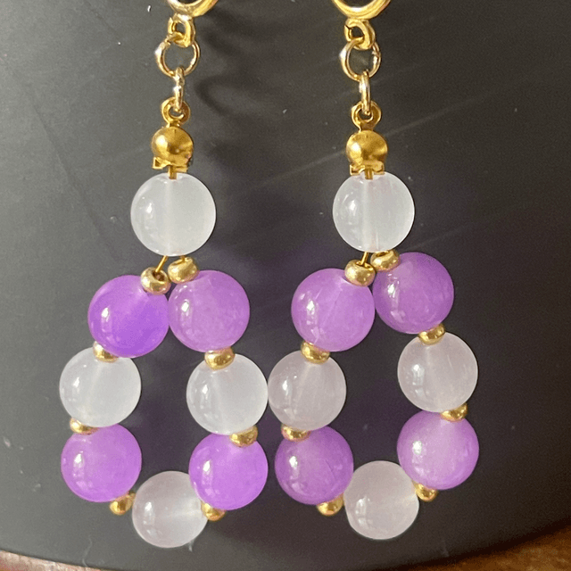 BO23 - Boucles d’oreilles perles parmes et blanches