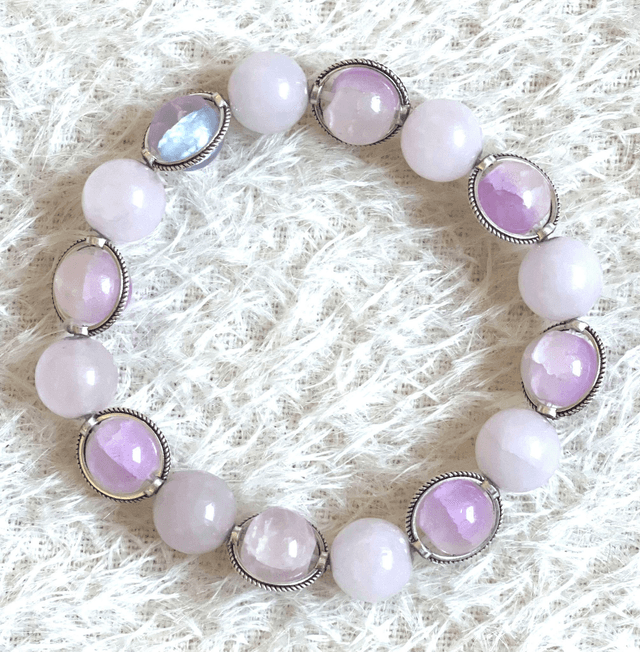 B34 - Bracelet perles en agate rose et en verre