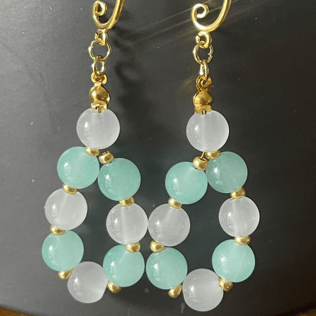 BO22 - Boucles d’oreilles perles vertes et blanches