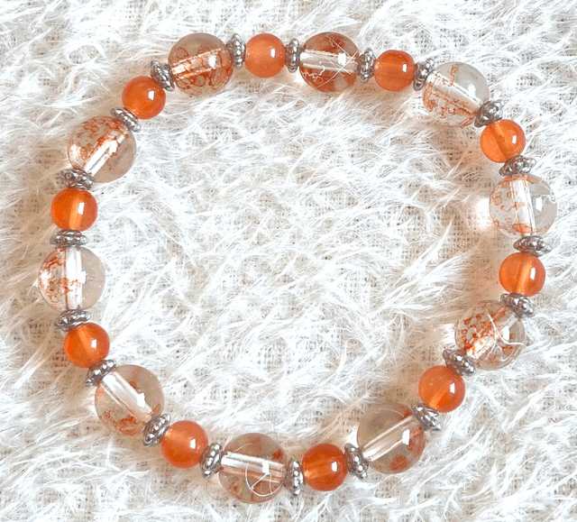 B38 - Bracelet perles verre orangé et métal