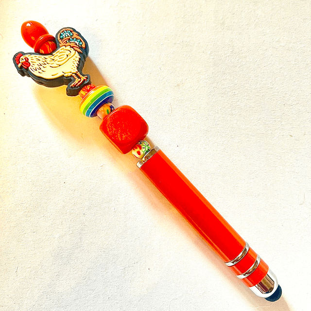 S46 - Stylo à perles et perle poule