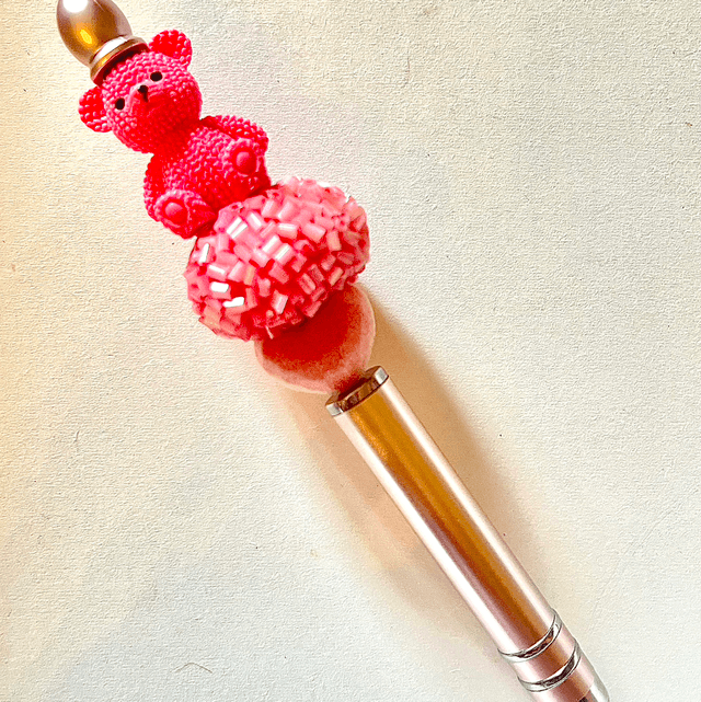 S54 - Stylo à perles et ours rose