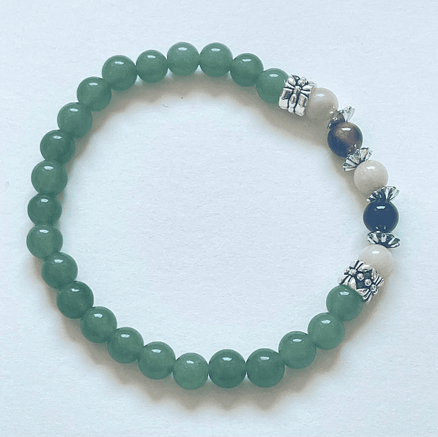 B42- Bracelet chrysoprase 3agate 1oeil de tigre 1aventurine et métal