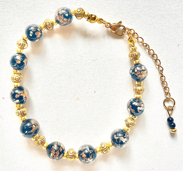 B108 - Bracelet perles en verre lampwork ton noir